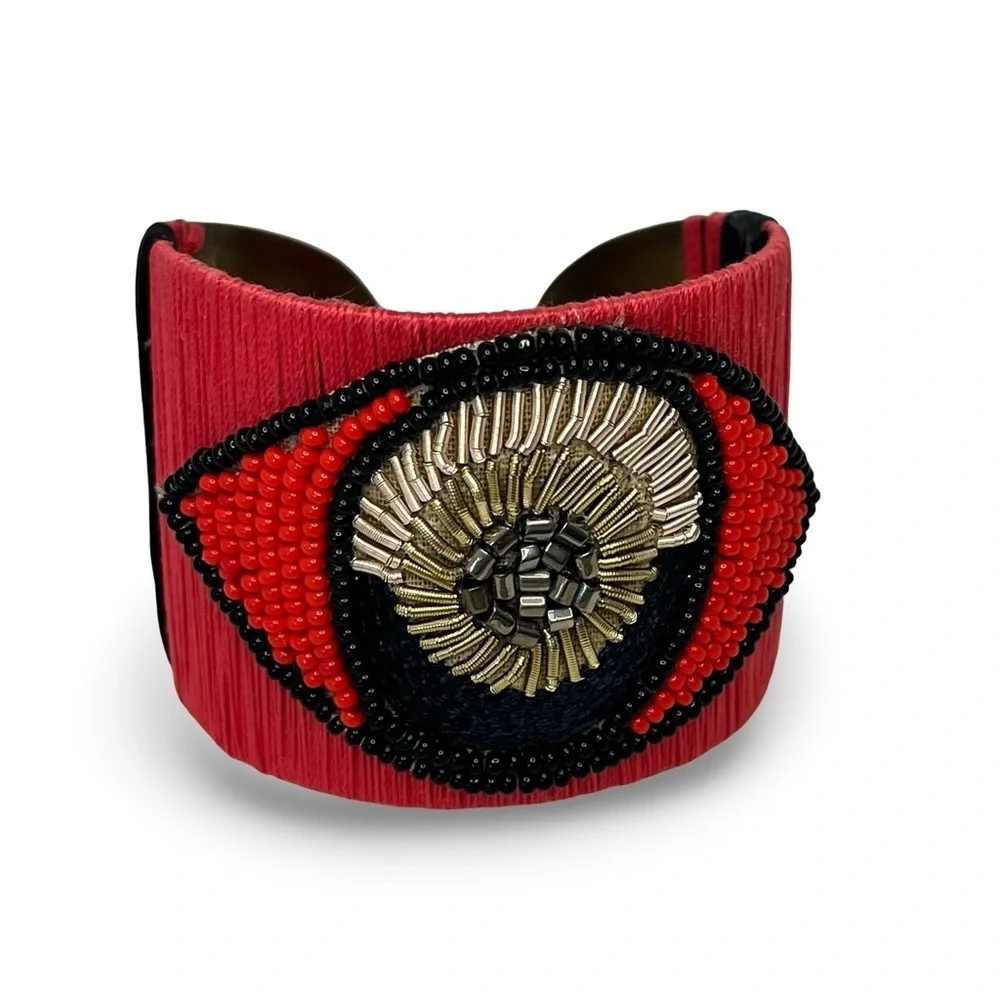 Handcrafted Red Black Evil Eye Brass Bracelet